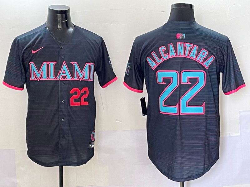 Men 2025 Miami Marlins #22 Alcantara Black Joint Name Nike MLB Jersey style 4->miami marlins->MLB Jersey